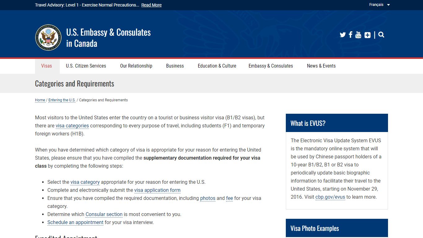 Categories and Requirements - U.S. Embassy & Consulates in Canada